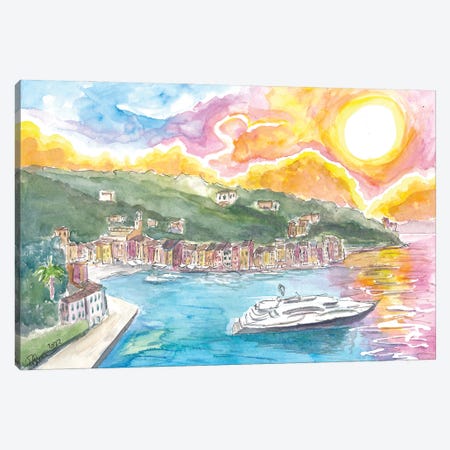 Portofino Italian Dreams With Luxury Yacht And Waterfront Canvas Print #MMB807} by Markus & Martina Bleichner Canvas Artwork