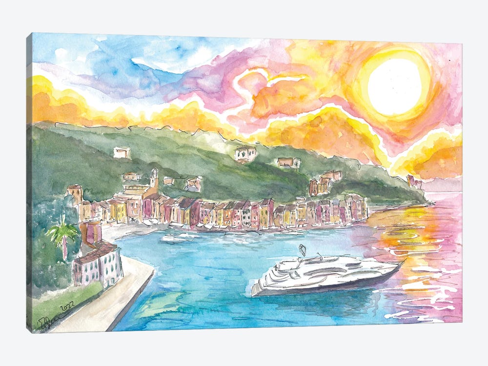 Portofino Italian Dreams With Luxury Yacht And Waterfront by Markus & Martina Bleichner 1-piece Canvas Art Print