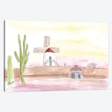 Lanzarote Canary Island Landscape With Windmill And Cacti Canvas Print #MMB810} by Markus & Martina Bleichner Canvas Art