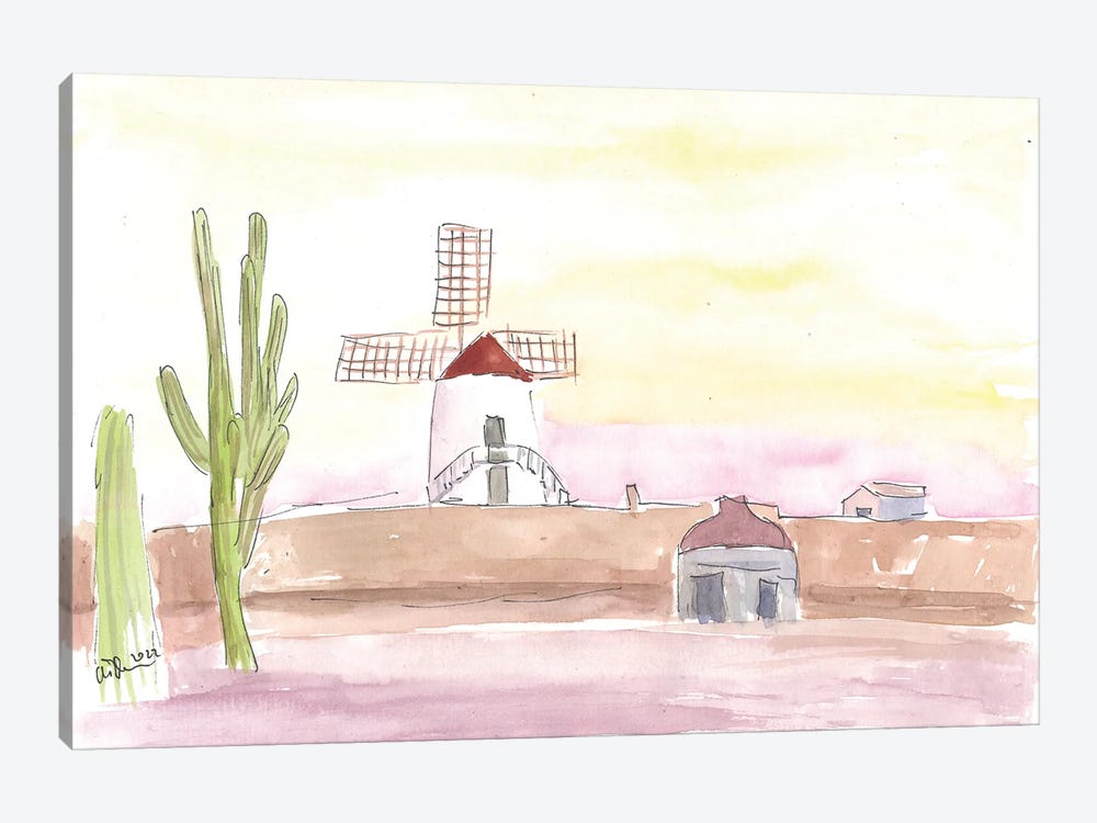 Lanzarote Canary Island Landscape With Windmill And Cacti by Markus & Martina Bleichner 1-piece Art Print
