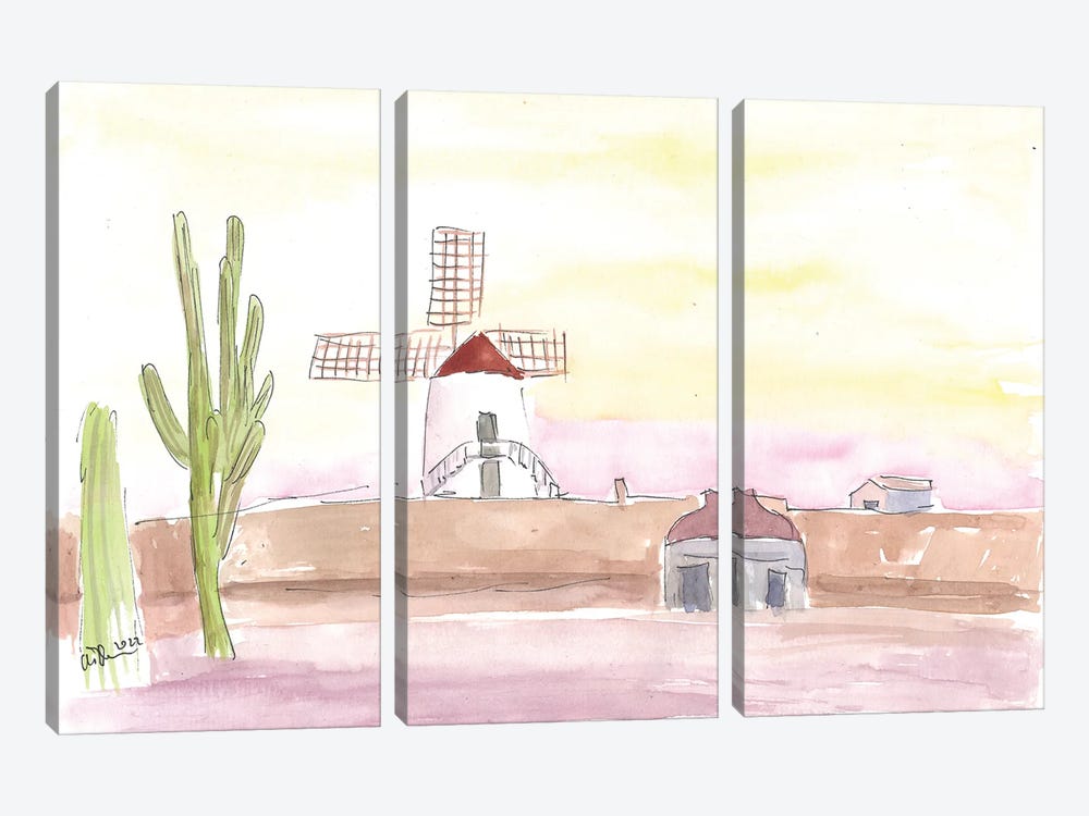 Lanzarote Canary Island Landscape With Windmill And Cacti by Markus & Martina Bleichner 3-piece Art Print