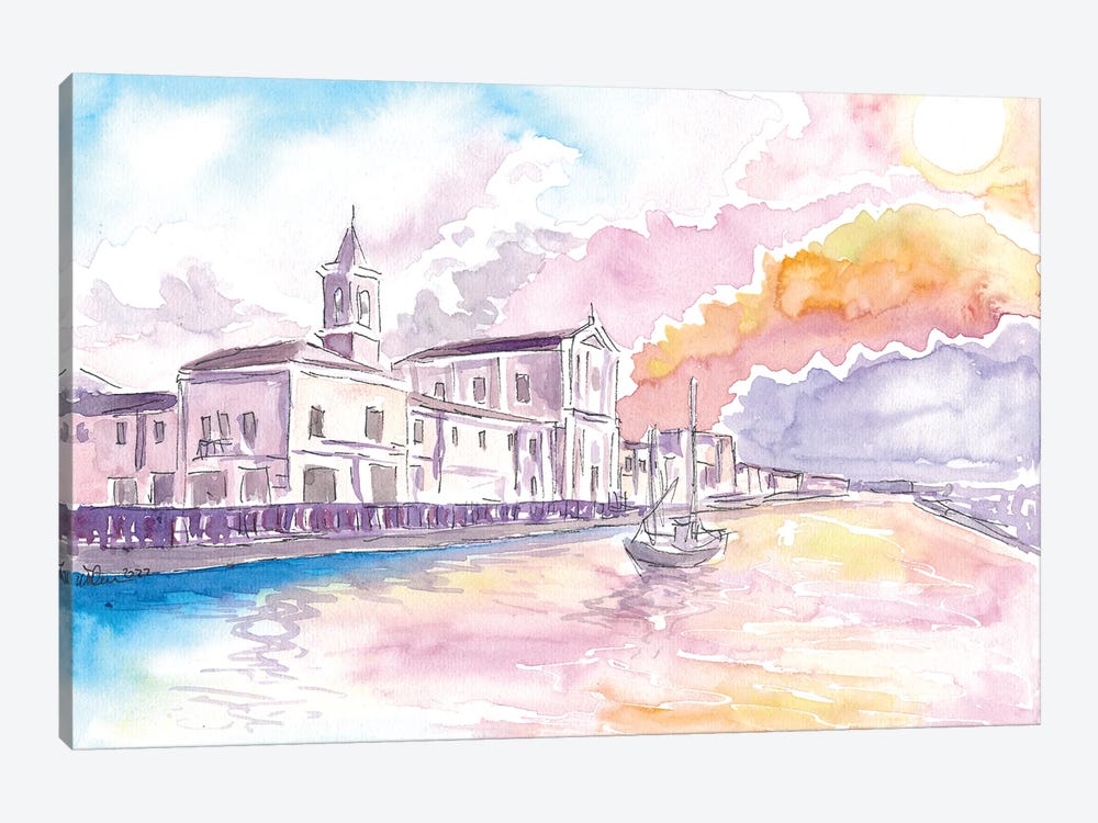 Cesenatico Summer Breeze Harbour Sunset Scene by Markus & Martina Bleichner 1-piece Canvas Art Print