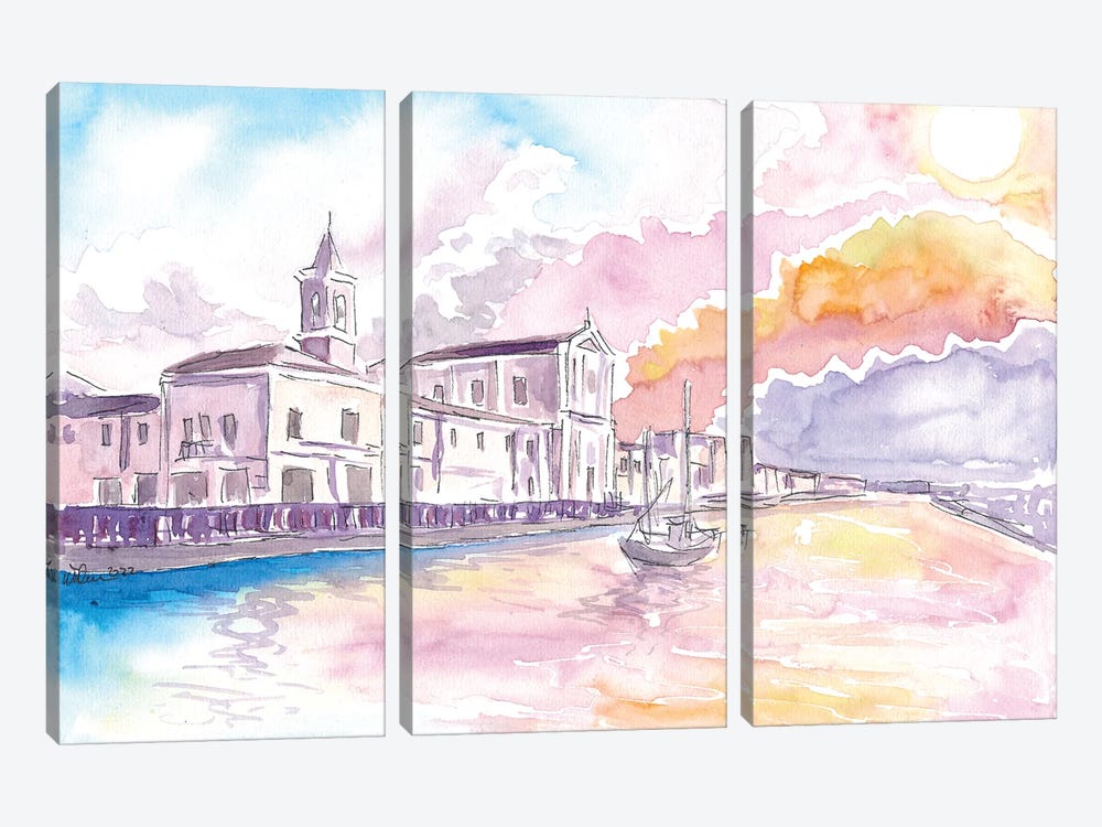 Cesenatico Summer Breeze Harbour Sunset Scene by Markus & Martina Bleichner 3-piece Canvas Art Print