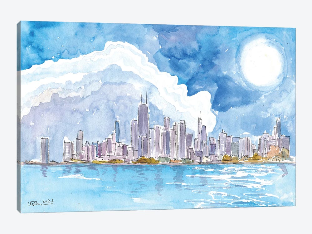 Chicago Skyline Impressions With Lake Michigan And Water Reflections by Markus & Martina Bleichner 1-piece Canvas Print