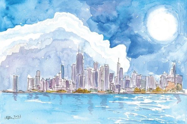 Fine Art Print: Chicago Skyline Impressions With Lake Michigan And Water Reflections by Markus & Martina Bleichner