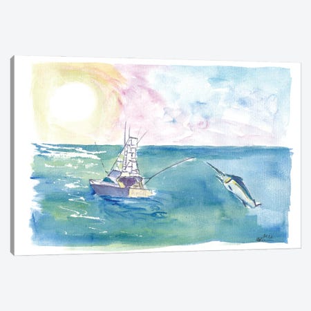 Gone Caribbean Fishing With Yacht And Marlin Canvas Print #MMB819} by Markus & Martina Bleichner Canvas Art