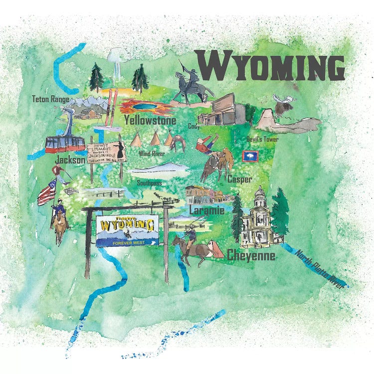 USA, Wyoming Illustrated Travel Poster