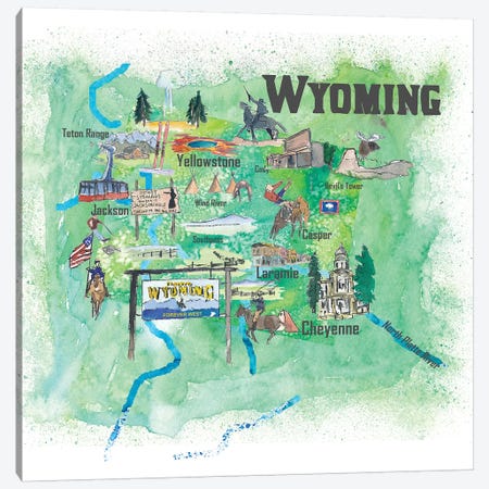 USA, Wyoming Illustrated Travel Poster Canvas Print #MMB81} by Markus & Martina Bleichner Art Print