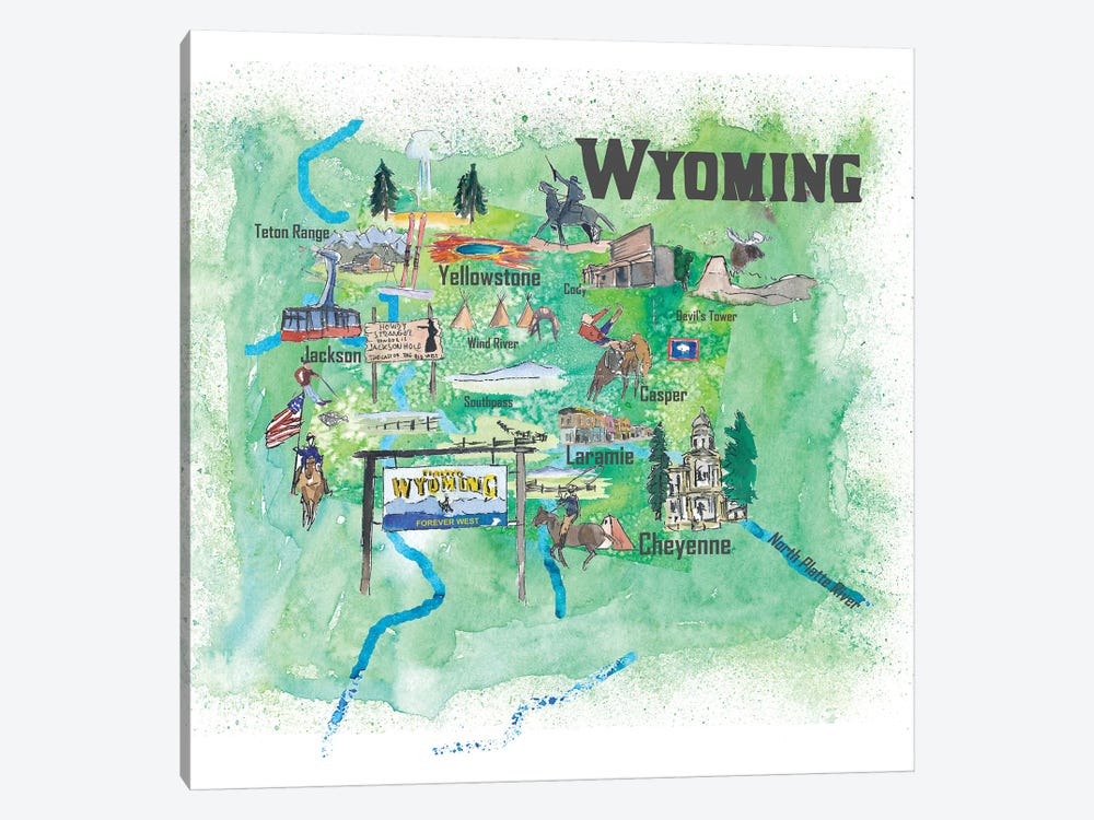 USA, Wyoming Illustrated Travel Poster by Markus & Martina Bleichner 1-piece Canvas Art