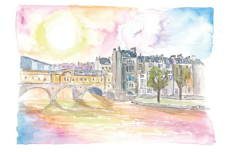 Historic Bath England Scene With Sunset Over Avon