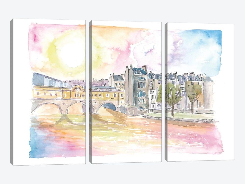 Historic Bath England Scene With Sunset Over Avon by Markus & Martina Bleichner 3-piece Canvas Art Print