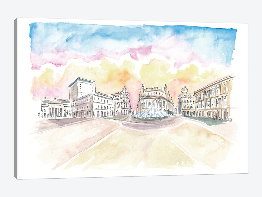 Genoa Italy Main Square Piazza At Sunrise by Markus & Martina Bleichner 1-piece Canvas Art Print