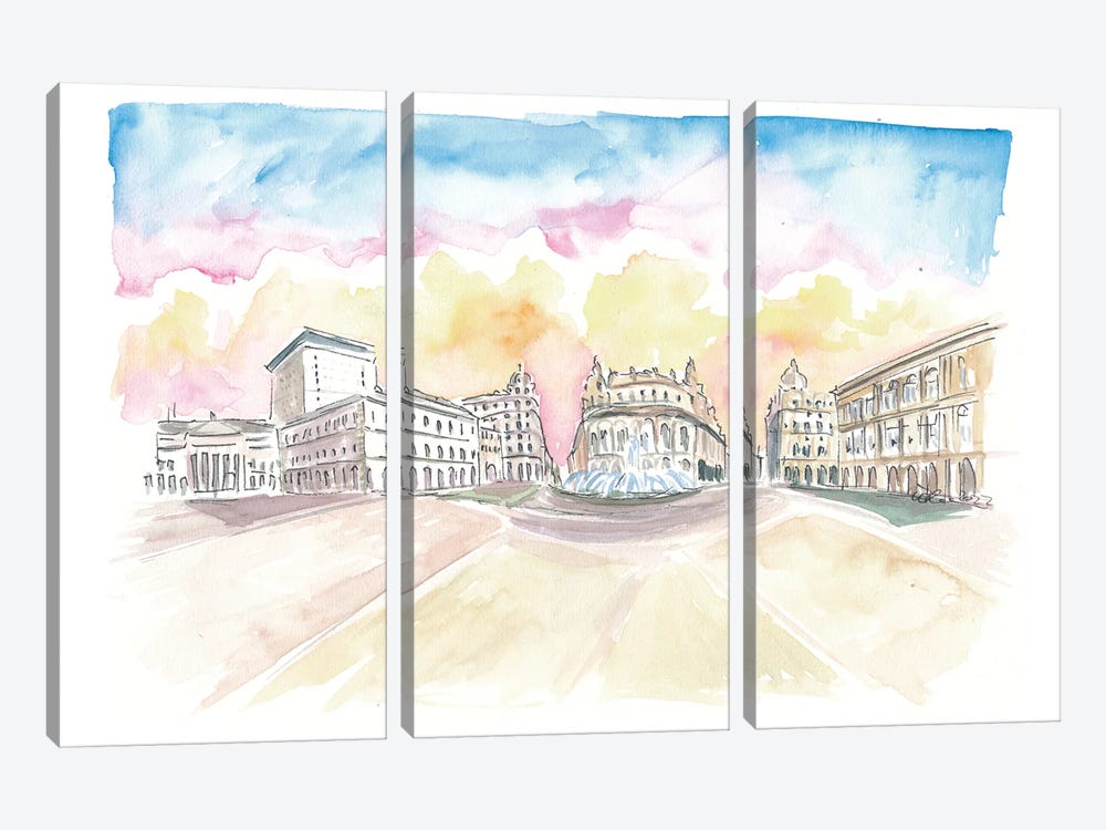 Genoa Italy Main Square Piazza At Sunrise by Markus & Martina Bleichner 3-piece Art Print