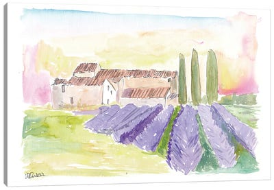 Provence Classical View Of Lavender Fields And Abbey Canvas Art Print - Provence