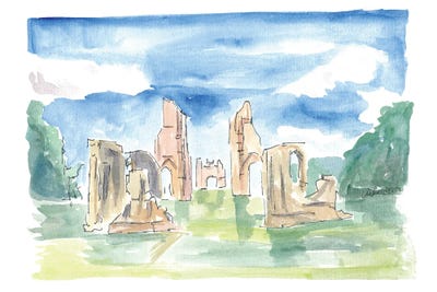 Glastonbury Abbey Ruins Watercolor Impressions by Markus & Martina Bleichner framed canvas print
