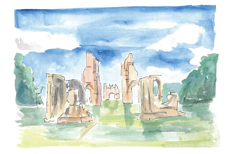 Glastonbury Abbey Ruins Watercolor Impressions by Markus & Martina Bleichner wall art