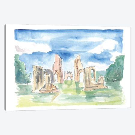 Glastonbury Abbey Ruins Watercolor Impressions Canvas Print #MMB827} by Markus & Martina Bleichner Canvas Wall Art