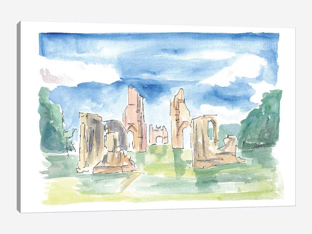 Glastonbury Abbey Ruins Watercolor Impressions by Markus & Martina Bleichner 1-piece Canvas Print