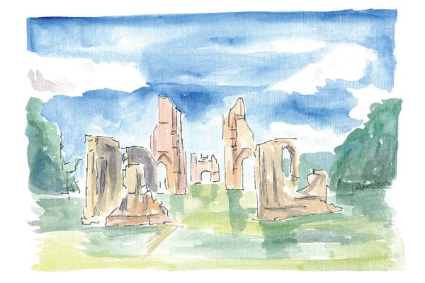 Markus & Martina Bleichner: Glastonbury Abbey Ruins Watercolor Impressions by Markus & Martina Bleichner