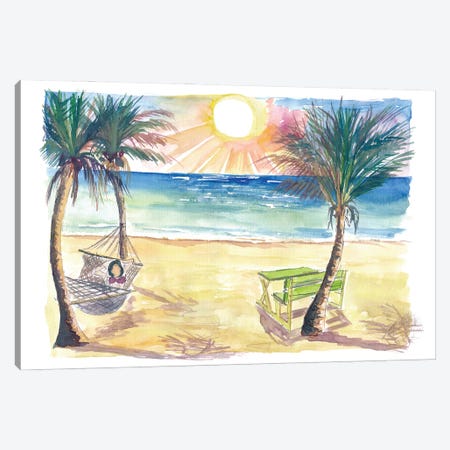 Serene Beach Perfection With Hammock Zen Under Palms And Swell Canvas Print #MMB828} by Markus & Martina Bleichner Canvas Print