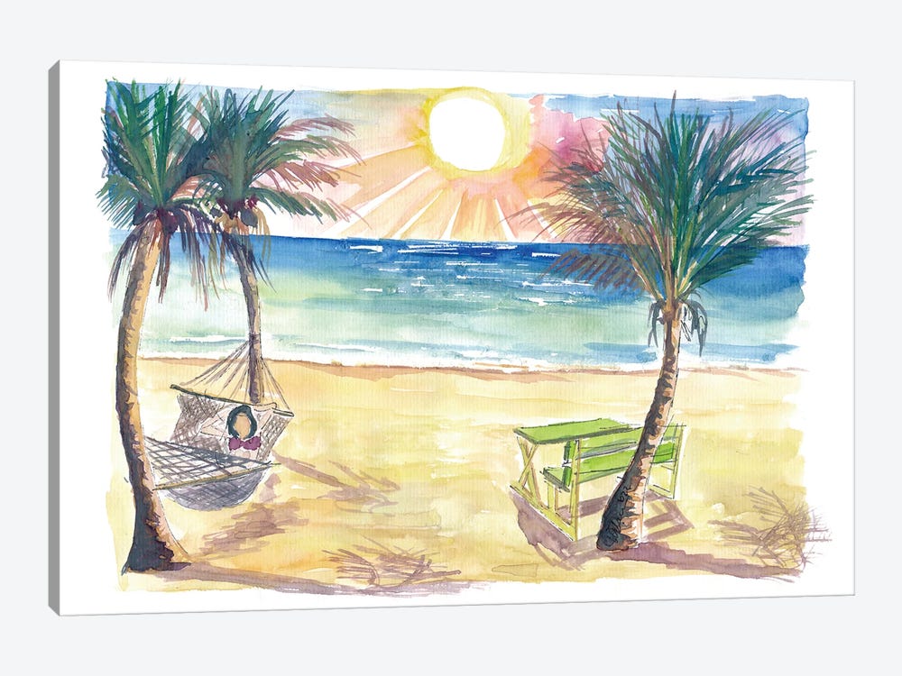 Serene Beach Perfection With Hammock Zen Under Palms And Swell by Markus & Martina Bleichner 1-piece Canvas Artwork