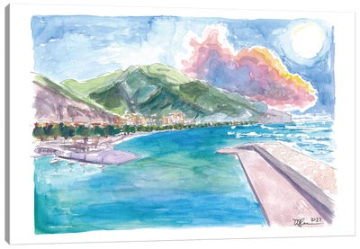 Maiori Port On Amalfi Coast With Clouds And Blu Med Canvas Art Print - Markus & Martina Bleichner
