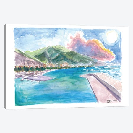 Maiori Port On Amalfi Coast With Clouds And Blu Med Canvas Print #MMB829} by Markus & Martina Bleichner Art Print