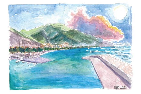 Markus & Martina Bleichner: Maiori Port On Amalfi Coast With Clouds And Blu Med by Markus & Martina Bleichner