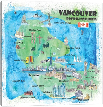 Vancouver, British Columbia, Canada Travel Poster Canvas Art Print - British Columbia Art