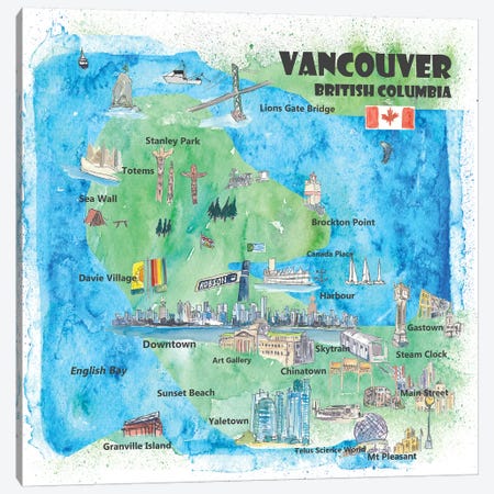 Vancouver, British Columbia, Canada Travel Poster Canvas Print #MMB82} by Markus & Martina Bleichner Art Print