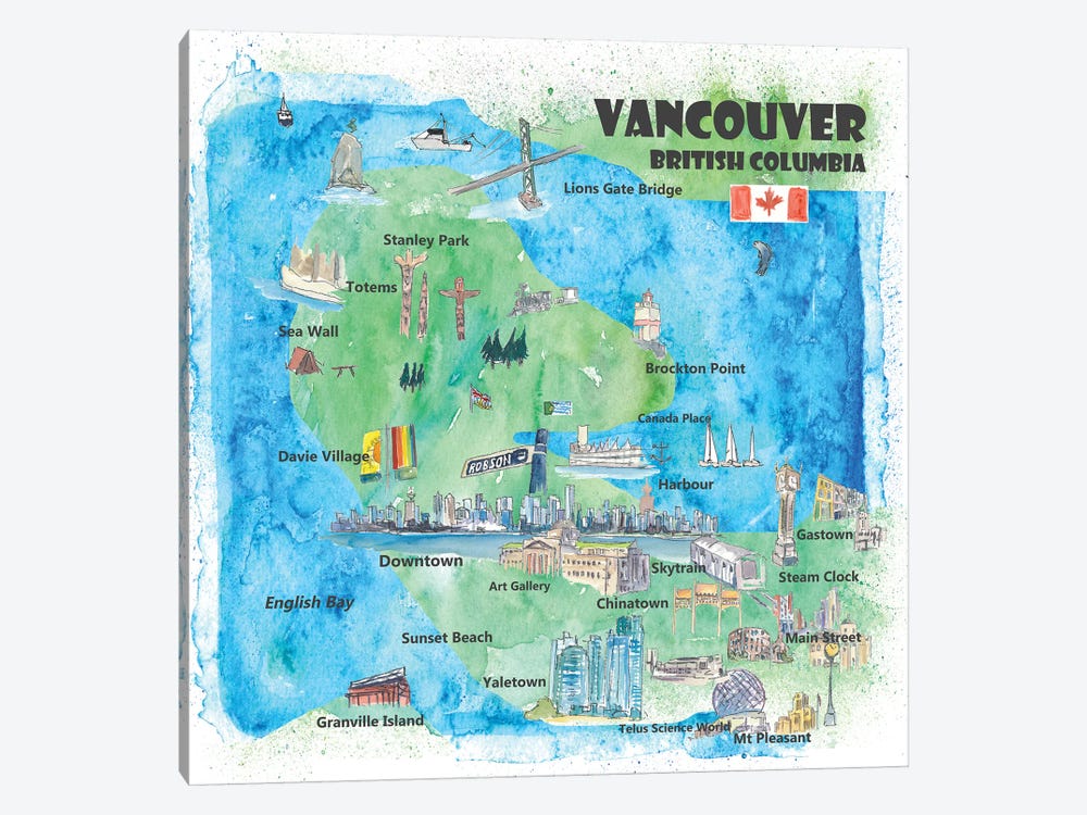Vancouver, British Columbia, Canada Travel Poster by Markus & Martina Bleichner 1-piece Canvas Print
