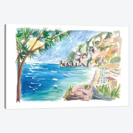 Cetara Amalfi Coast Zen With Turquoise Sea And Boats Canvas Print #MMB830} by Markus & Martina Bleichner Canvas Wall Art