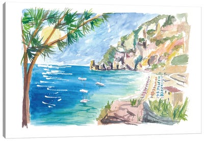 Cetara Amalfi Coast Zen With Turquoise Sea And Boats Canvas Art Print - Markus & Martina Bleichner