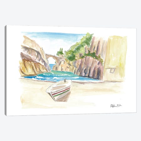 Fiordo Furore Serene Bay At Amalfi Coast With Boat And Swell Canvas Print #MMB831} by Markus & Martina Bleichner Canvas Art
