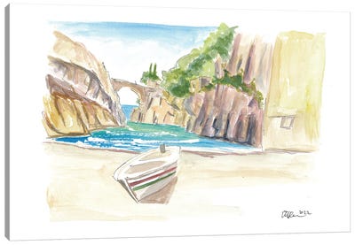 Fiordo Furore Serene Bay At Amalfi Coast With Boat And Swell Canvas Art Print - Cliff Art