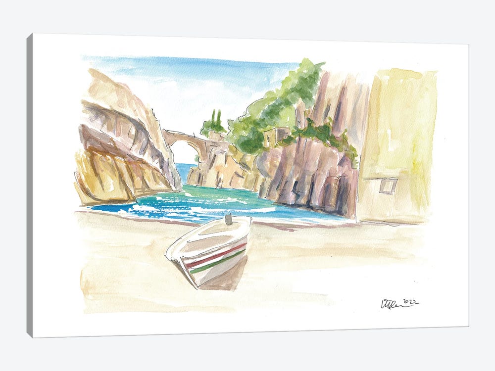 Fiordo Furore Serene Bay At Amalfi Coast With Boat And Swell by Markus & Martina Bleichner 1-piece Canvas Artwork