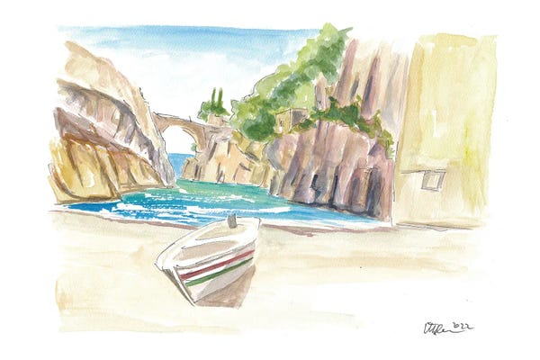 Markus & Martina Bleichner: Fiordo Furore Serene Bay At Amalfi Coast With Boat And Swell by Markus & Martina Bleichner