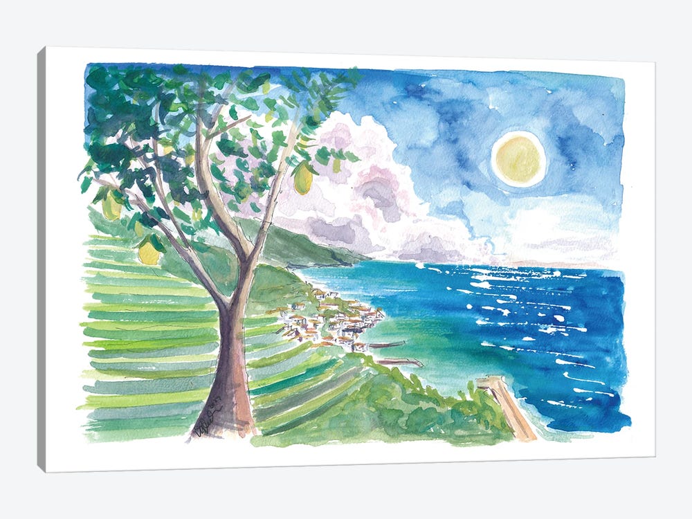 Minori Amalfi Coast With Lemon Tree And Blue Mediterranean by Markus & Martina Bleichner 1-piece Art Print