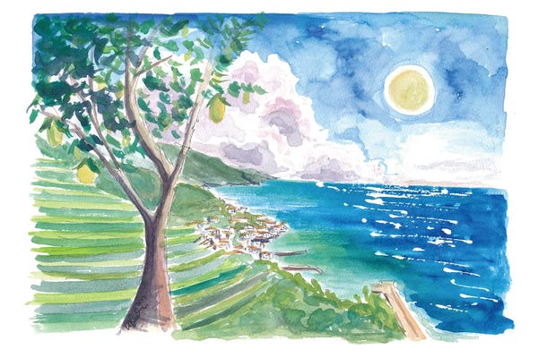 Markus & Martina Bleichner: Minori Amalfi Coast With Lemon Tree And Blue Mediterranean by Markus & Martina Bleichner