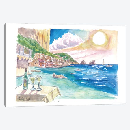 Capri Epic View And Refreshing Drink With Faraglioni Rocks Canvas Print #MMB833} by Markus & Martina Bleichner Canvas Art