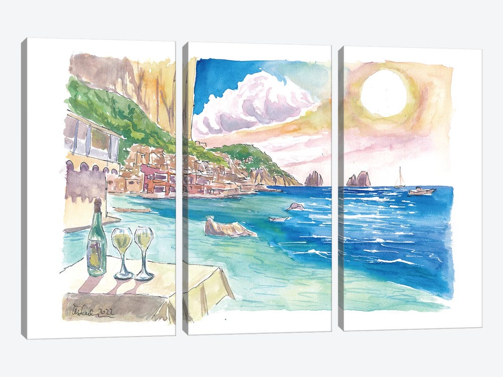 Capri Epic View And Refreshing Drink With Faraglioni Rocks by Markus & Martina Bleichner 3-piece Canvas Wall Art