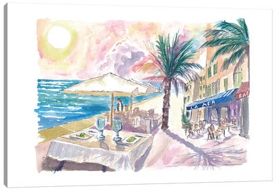 Mediterranean Seaview During Romantic Afternoon Canvas Art Print - Umbrella Art