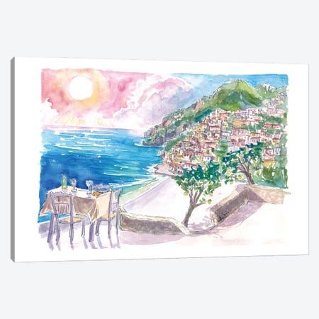 Incredible Seaview Cafe With Positano Amalfi Coast And Sea Canvas Print #MMB837} by Markus & Martina Bleichner Art Print