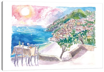 Incredible Seaview Cafe With Positano Amalfi Coast And Sea Canvas Art Print - Amalfi Coast Art