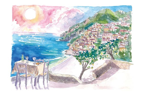 Markus & Martina Bleichner: Incredible Seaview Cafe With Positano Amalfi Coast And Sea by Markus & Martina Bleichner