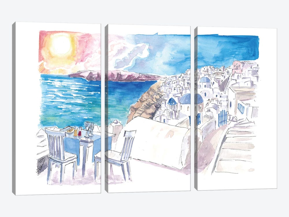 Santorini Sunset View With Rooftop Bar And Fruit Juices by Markus & Martina Bleichner 3-piece Canvas Art