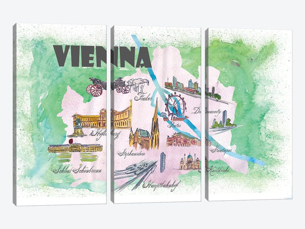 Vienna, Austria Travel Poster by Markus & Martina Bleichner 3-piece Canvas Art
