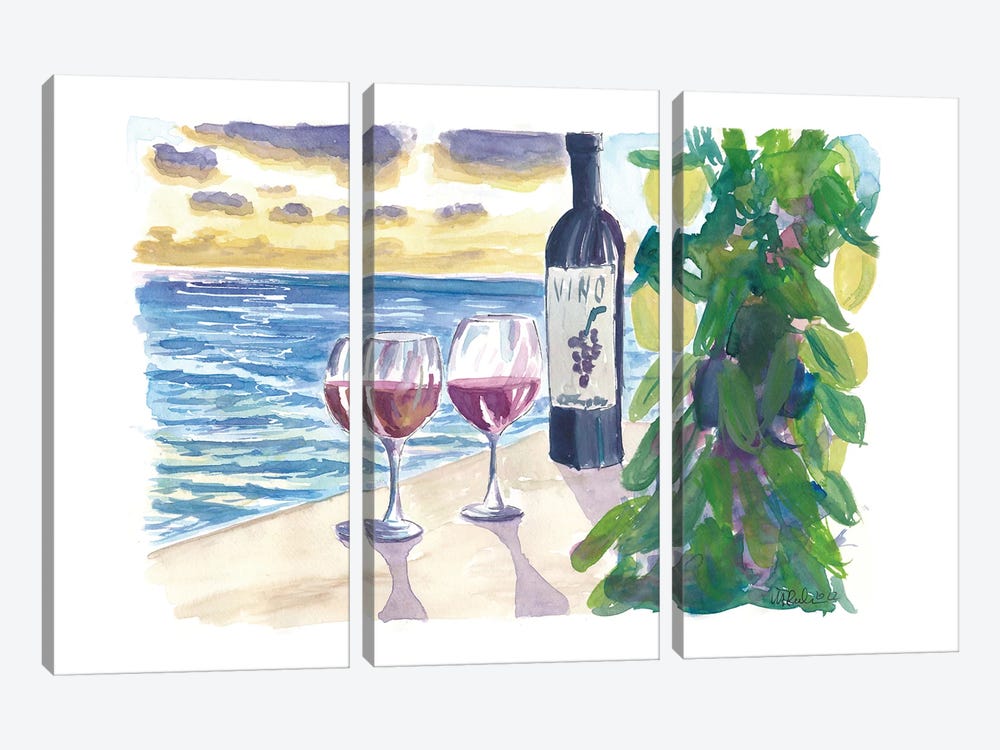 Romantic Evening With Wine by Markus & Martina Bleichner 3-piece Canvas Art Print