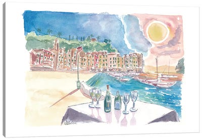 Table For Amore In Portofino Canvas Art Print