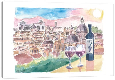 Romantic Vino In Roma Italy With Panoramic View From Hill Canvas Art Print - Wine Art
